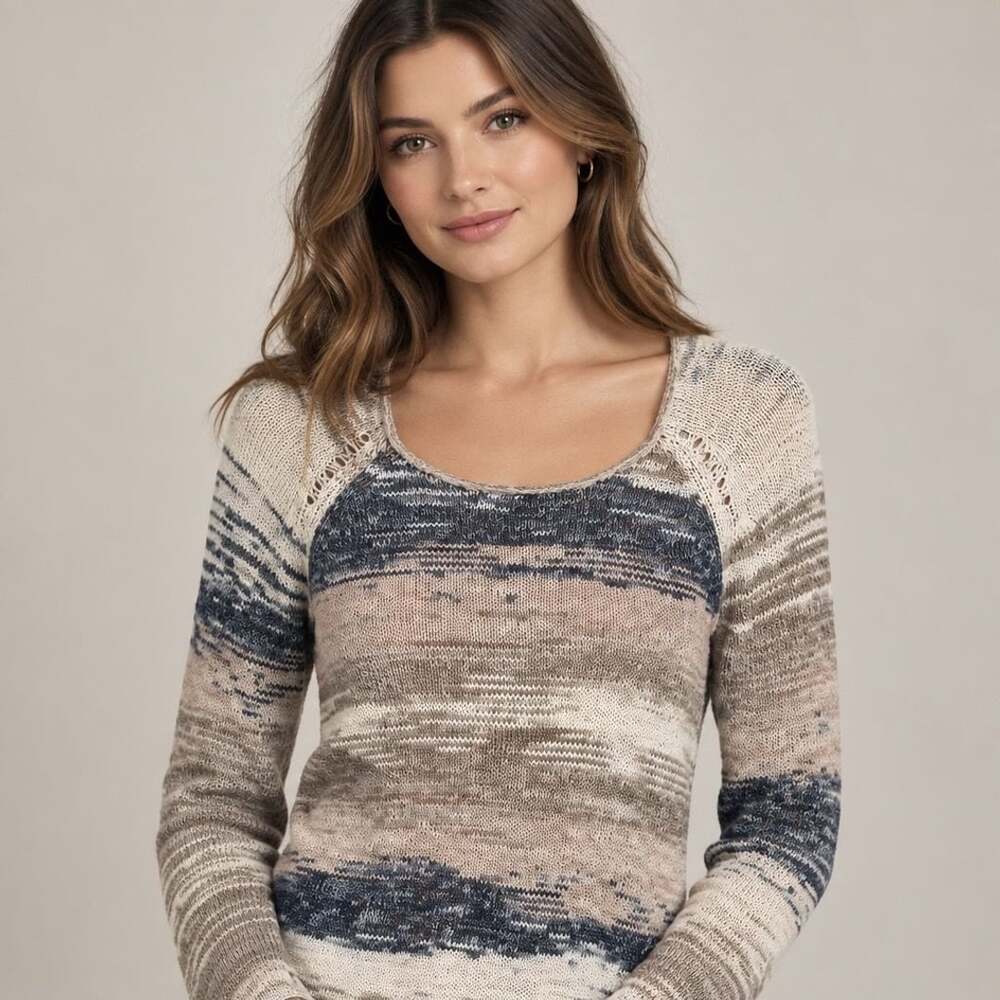 Coldwater Creek Striped Knit Sweater Size 14 Long Sleeve Crew Neck